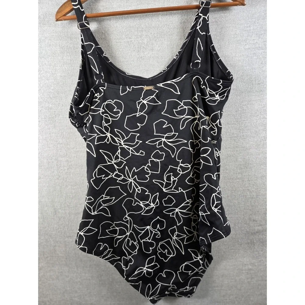 Calvin Klein 18 One Piece Bathing Swim Suit Black White Geo Floral Whimsigoth